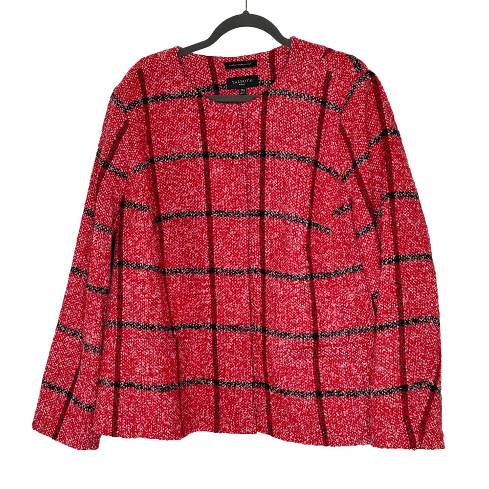 Talbots Woman Red Plaid Textured Jacket Coat Woven in Italy Size 20W Wool Blend